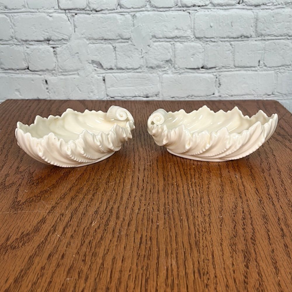 Lenox Acanthus Leaf 6” Candy Dishes 2 blue backstamp Vintage Ivory Wave vintage